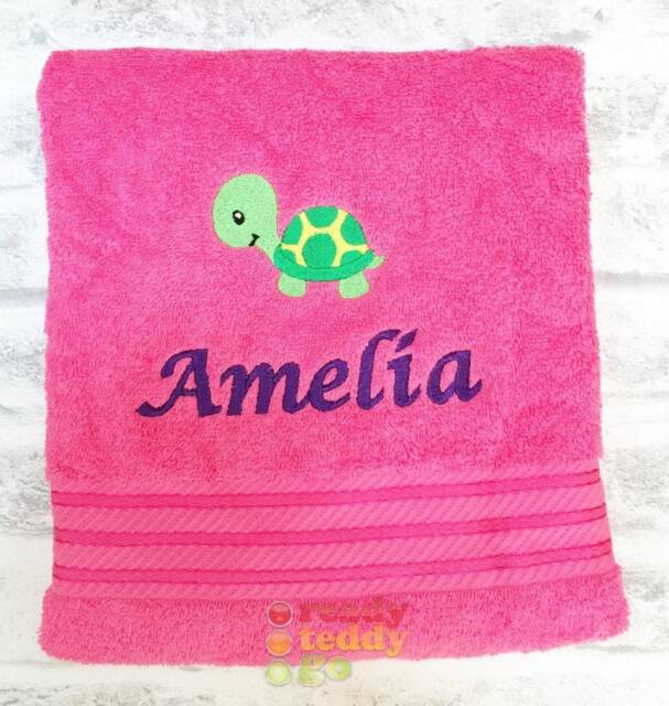 Personalised Swimming/Bath Towel Sheet Tortoise Embroidered Unisex Boys Girls Children's Kids With Any Name 500Gsm - image 1