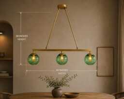 Brushed Brass Linear Chandelier With Green Seeded Glass Globes - 40 - thumbnail 1