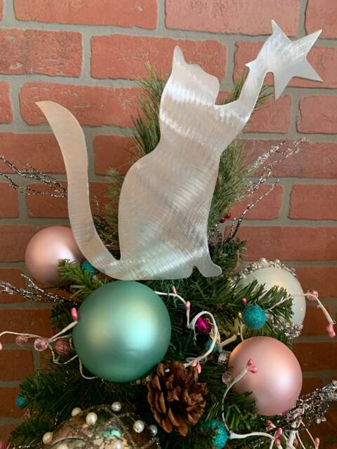 Kitty Cat, Cat Christmas Tree Topper, Wreath Decor, Holiday Decoration, Aluminum - image 1