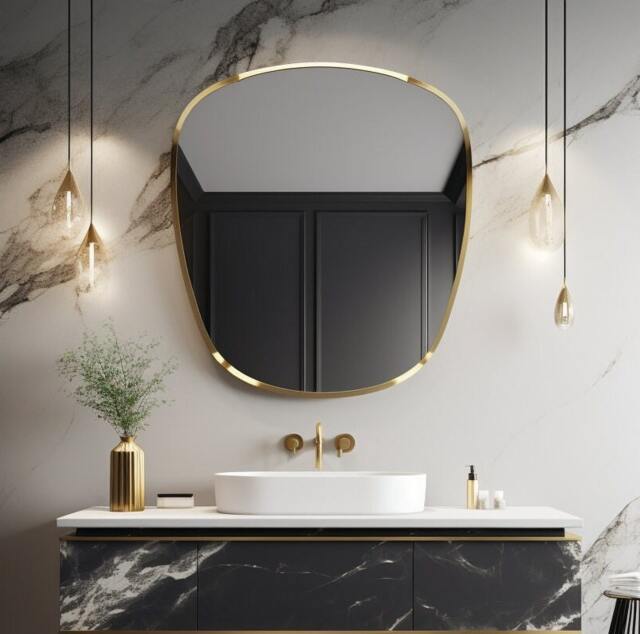 Asymmetrical Gold Frame Mirror Modern Home Decor, Irregular Bathroom & Vanity Mirror - image 1