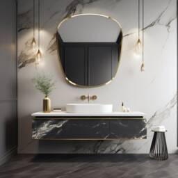 Asymmetrical Gold Frame Mirror Modern Home Decor, Irregular Bathroom & Vanity Mirror - thumbnail 2