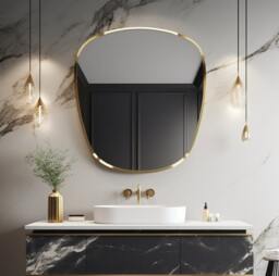 Asymmetrical Gold Frame Mirror Modern Home Decor, Irregular Bathroom & Vanity Mirror - thumbnail 1