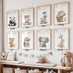 Safari Animal Nursery Prints Elephant, Giraffe, Lion Art - Set Of 3 - thumbnail 3