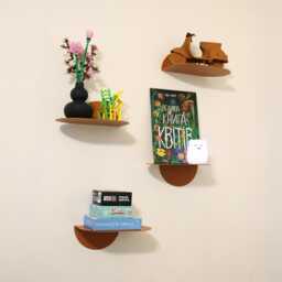 Unique Rounded Metal Kids Bookshelf, Textured Orange Nursery Shelf, Small Plant Wall Mounted Display Modern Floating Bookshelf - thumbnail 4
