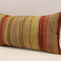 Throw Kilim Pillow 12x24 Inch - 30x60 cm Vintage Rug Turkish Pillow Cushion Art Deco Lumbar Cover 4Oaf-443 - thumbnail 3