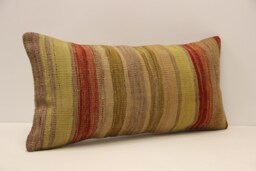 Throw Kilim Pillow 12x24 Inch - 30x60 cm Vintage Rug Turkish Pillow Cushion Art Deco Lumbar Cover 4Oaf-443 - thumbnail 1