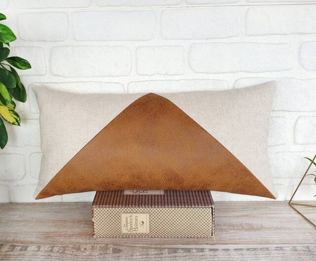 Zen Camel & Beige Linen Fabric Triangle Design Lumbar Pillow Cover-7Colors /Modern Scandinavian Homes-1Qty - image 1