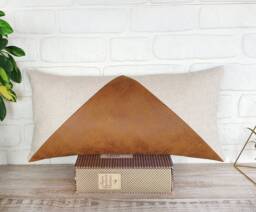Zen Camel & Beige Linen Fabric Triangle Design Lumbar Pillow Cover-7Colors /Modern Scandinavian Homes-1Qty - thumbnail 1