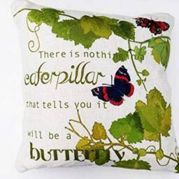 "Linen Look Cream & Pink Cushion With ""These Wings Are Made To Fly"" Print Quality Piped Edge 17" - thumbnail 3