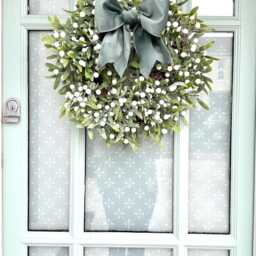 Mistletoe Christmas Wreath For Front Door Handmade Sage Green Velvet Bow - thumbnail 3