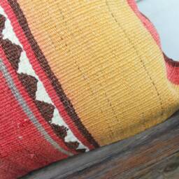 50cm Vintage Kilim Cushion Cover Handwoven - Rustic Faded Red Brpwn Yellow White - thumbnail 3