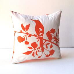 Orange Print On Off White Blooming Blossom-Mini 10.5 Inches Square Pillow - thumbnail 3