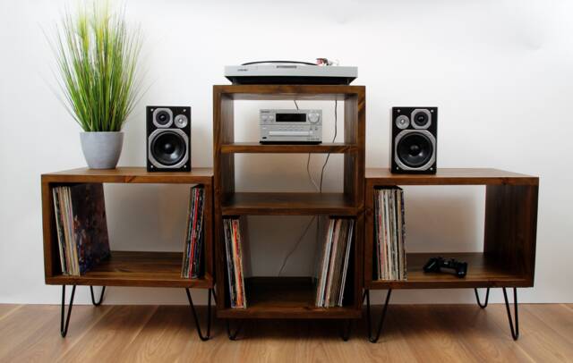 Solid Wood Record Player Stand Vinyl Storage Furniture Hifi Rack - image 1