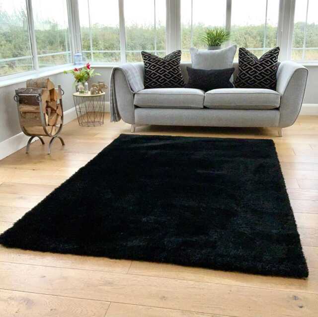 New Plush Black Thick Silky Soft Shag Pile Rug Modern Luxurious High Quality Mats - image 1