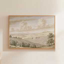Beige Countryside Landscape Poster, Vintage Paper Wall Art - thumbnail 1