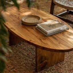 Mid Century Oval Coffee Table, Solid Wood Handmade Rustic Modern Furniture, Low Living Room Custom Wooden Table - thumbnail 3