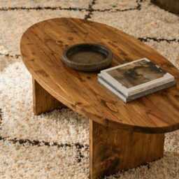 Mid Century Oval Coffee Table, Solid Wood Handmade Rustic Modern Furniture, Low Living Room Custom Wooden Table - thumbnail 4
