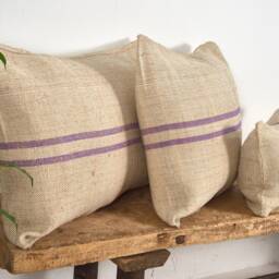 Antique Linen Cushion With Purple Stripes - thumbnail 3
