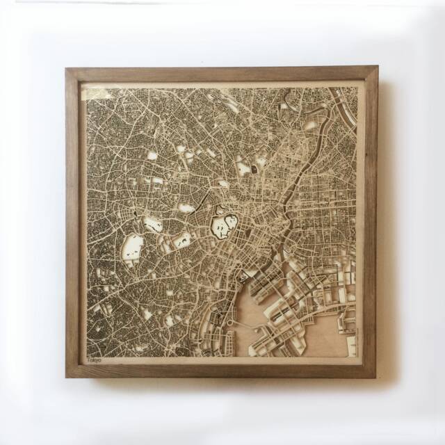 Laser Cut Wooden Map Of Tokyo - Framed Minimalist Wall Art - image 1