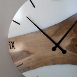 Personalized Walnut Wood Wall Clock White Epoxy Resin, Oversized Decor - thumbnail 3