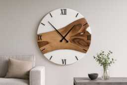 Personalized Walnut Wood Wall Clock White Epoxy Resin, Oversized Decor - thumbnail 1