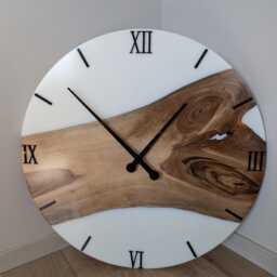 Personalized Walnut Wood Wall Clock White Epoxy Resin, Oversized Decor - thumbnail 4