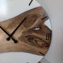 Personalized Walnut Wood Wall Clock White Epoxy Resin, Oversized Decor - thumbnail 2