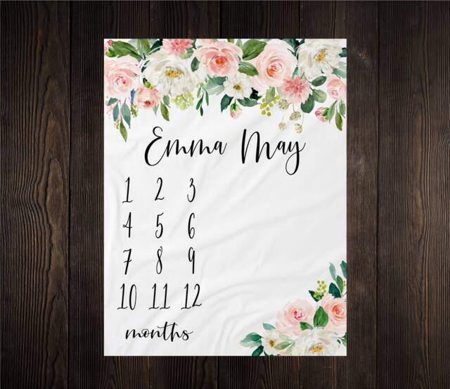Girl Milestone Blanket Month Growth Tracker Minky Fleece Custom Personalized Baby Shower Gift Watercolor Floral Newborn - image 1