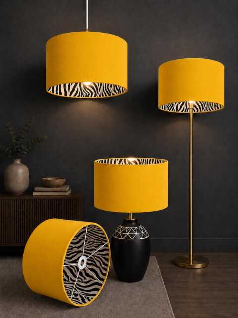 New Luxury Hq Double Sided Lemon Yellow Velvet & Zebra Animal Black White Fabric Combination Lamp Shade Pendant Light - image 1