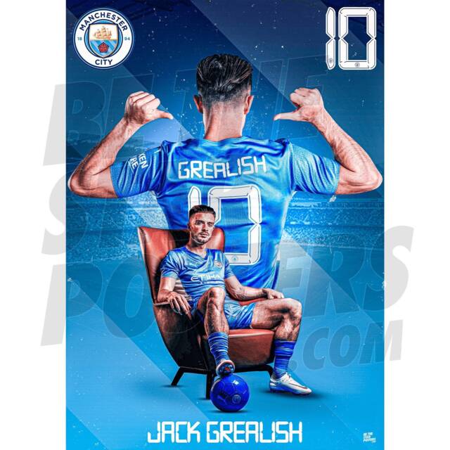 Manchester City Fc Jack Grealish 21/22 Man Poster - Officially Licensed Product A4 A3 - image 1