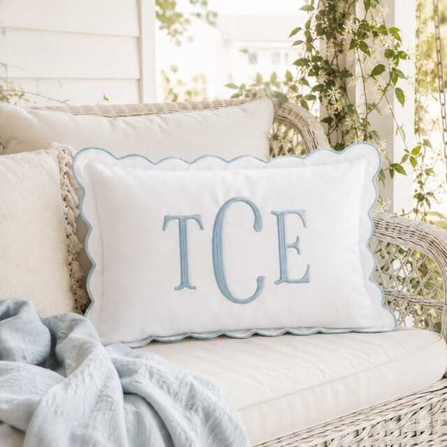 Custom Monogram Pillow Cover, Text Embroidered Nursery Decor Cushion, Baby Room Pillow, Preppy Home Gift - image 1