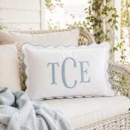 Custom Monogram Pillow Cover, Text Embroidered Nursery Decor Cushion, Baby Room Pillow, Preppy Home Gift - thumbnail 1