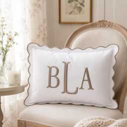 Custom Monogram Pillow Cover, Text Embroidered Nursery Decor Cushion, Baby Room Pillow, Preppy Home Gift - thumbnail 3