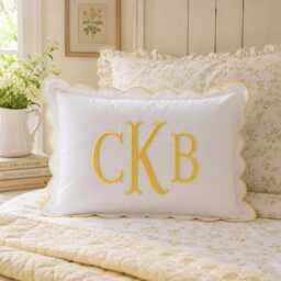Custom Monogram Pillow Cover, Text Embroidered Nursery Decor Cushion, Baby Room Pillow, Preppy Home Gift - thumbnail 2