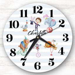 Watercolour Little Boys Room Circus Animals Custom Gift Personalised Clock - thumbnail 1