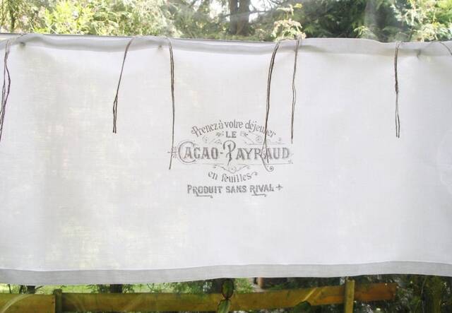 Bistro Curtain, White Printed, Country House, Net Kitchen, Shabby, Vintage, Cocoa - image 1