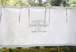 Bistro Curtain, White Printed, Country House, Net Kitchen, Shabby, Vintage, Cocoa - thumbnail 1