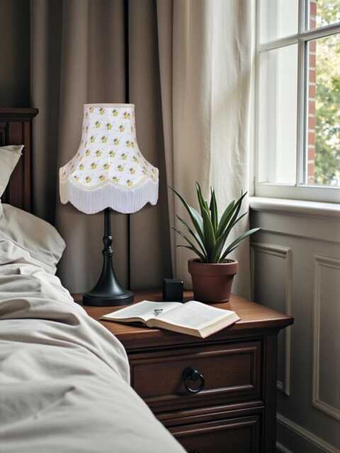 Shabby Chic Honey Bee Fabric Lampshades, Cream Fringe, British Made & Designed - image 1