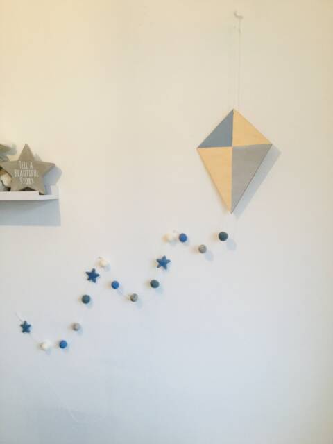 Kite Nursery Wall Hanging/Felt Ball Garland/ Boho Decoration Scandi Style Decor - image 1