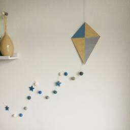 Kite Nursery Wall Hanging/Felt Ball Garland/ Boho Decoration Scandi Style Decor - thumbnail 2
