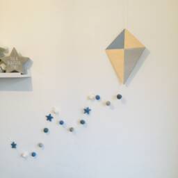 Kite Nursery Wall Hanging/Felt Ball Garland/ Boho Decoration Scandi Style Decor - thumbnail 3