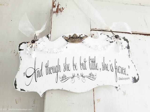 Rustic Nursery Decor - Wood Sign Quote Wall & Though She Be But Little Is Fierce - image 1