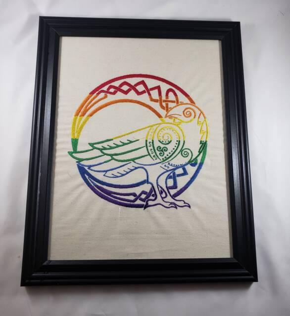 Rainbow Gay Pride Celtic Knotwork Crow Or Raven Embroidered Wall Art Queer Bisexual - image 1