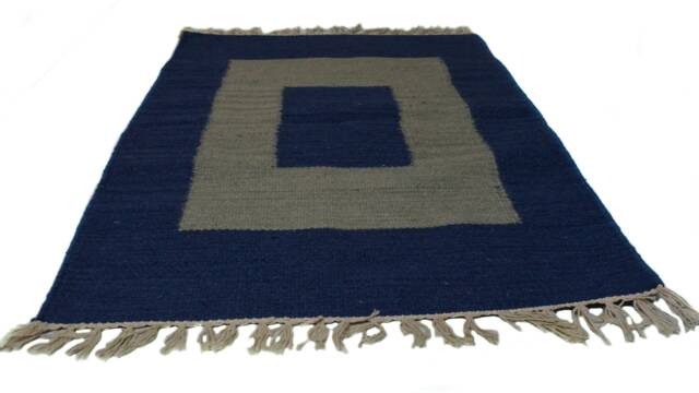 Blue & Grey Handwoven Cotton Wool Rug/Door Mat - 24x36 Inch - image 1