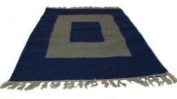 Blue & Grey Handwoven Cotton Wool Rug/Door Mat - 24x36 Inch