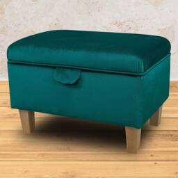 Handmade Emerald Green Velvet Storage Ottoman - Malta Upholstery Fabric Bespoke British Made - thumbnail 4