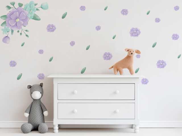 Nursery Decor Purple Flower Wall Stickers Kids Stickers, Floral Decals, Girls Decor, Baby Room - image 1