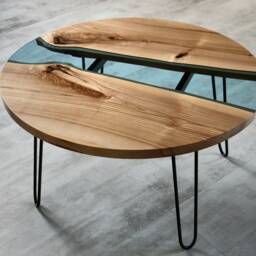 Custom River Table, Ash Coffee Table With Hairpin Legs, Round Live Edge Personalised Wedding Gift, Modern Furniture - thumbnail 3