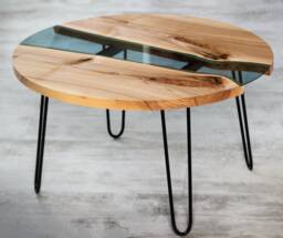 Custom River Table, Ash Coffee Table With Hairpin Legs, Round Live Edge Personalised Wedding Gift, Modern Furniture - thumbnail 1