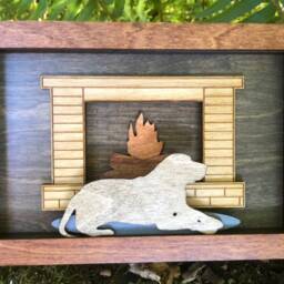 Golden Retriever Wood Shadow Box Laser Cut Dog By Fireplace - thumbnail 2